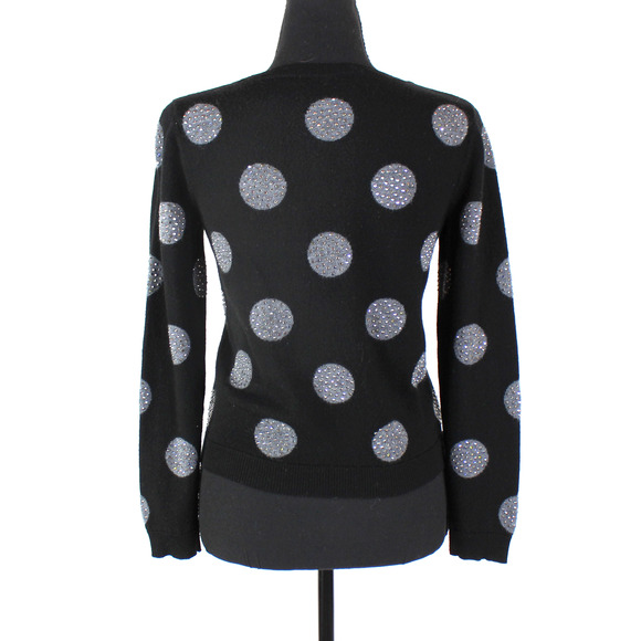 Alice + Olivia Wool Embellished Sweater Polka Dot Black Gray Studded Crewneck S - Picture 6 of 8